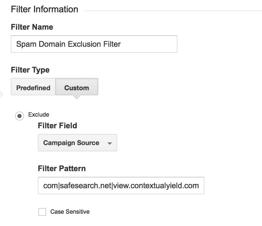 Domain Exclusion Filter Using Regular Expressions