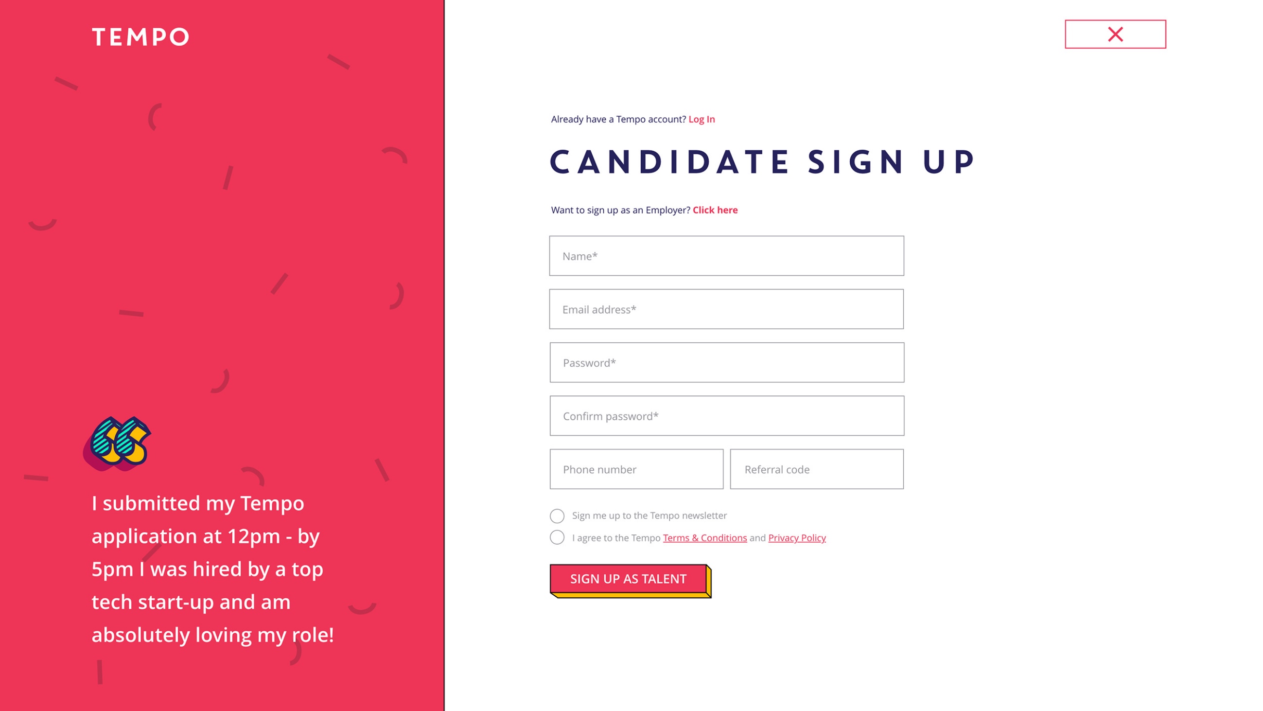 Candidate Sign up Form for Tempo