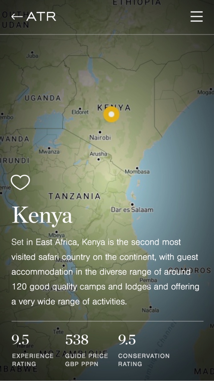 Mobile view of interactive safari map