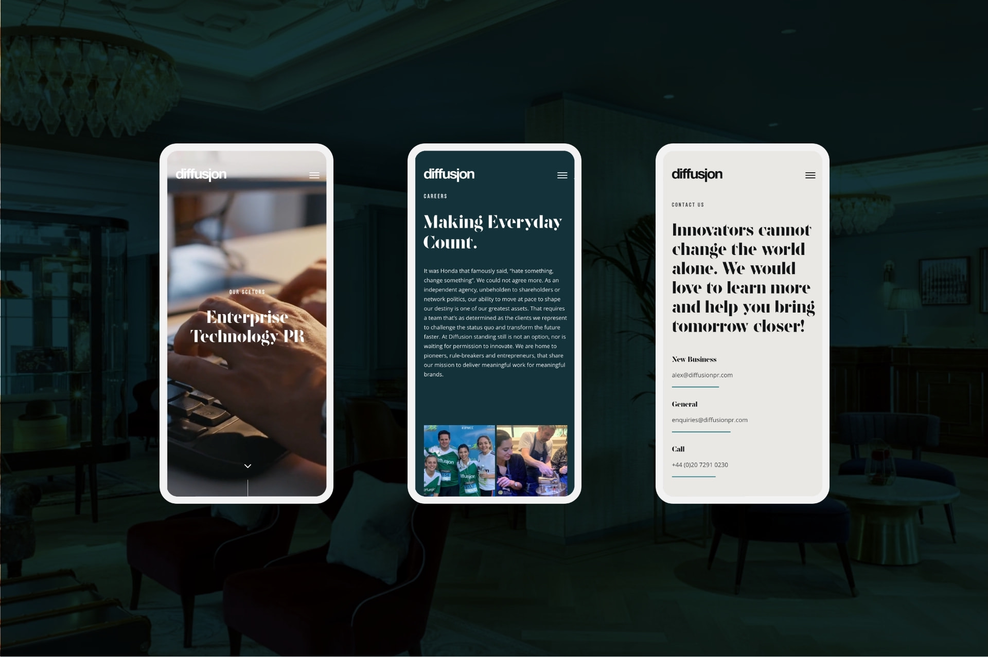 mobile design screens of website