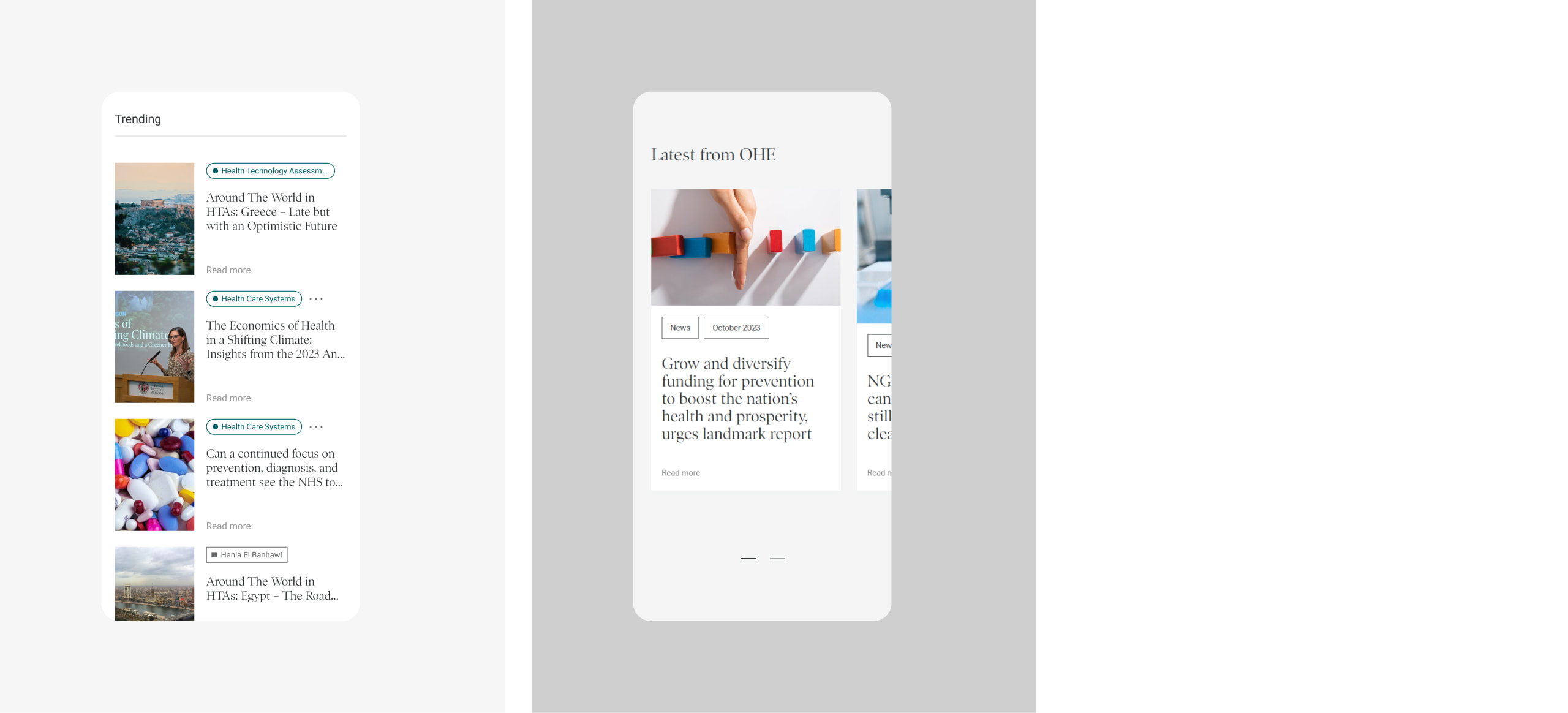 Mobile screens of Office of Health Economics website